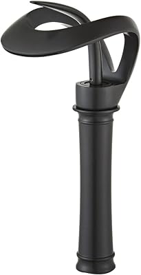 Black Bathroom Vessel Faucet Round Waterfall Spout Single Handle One Hole Vanity Basin Sink Lavatory Brass Creative Hollowed Tall Body Design Farmhouse Deck Mount