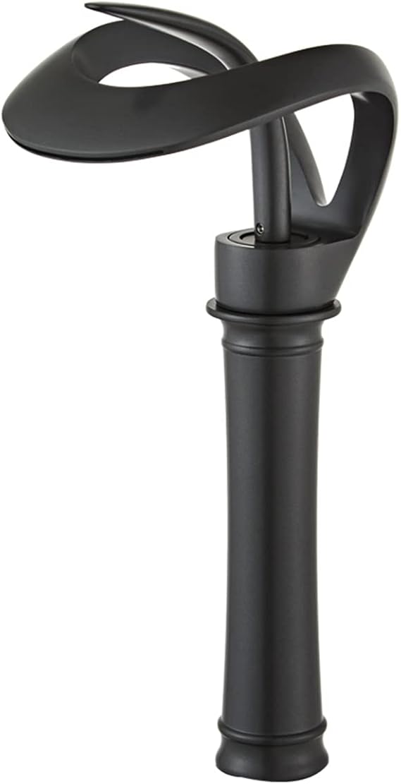 Black Bathroom Vessel Faucet Round Creative Hollowed Design Waterfall Spout
