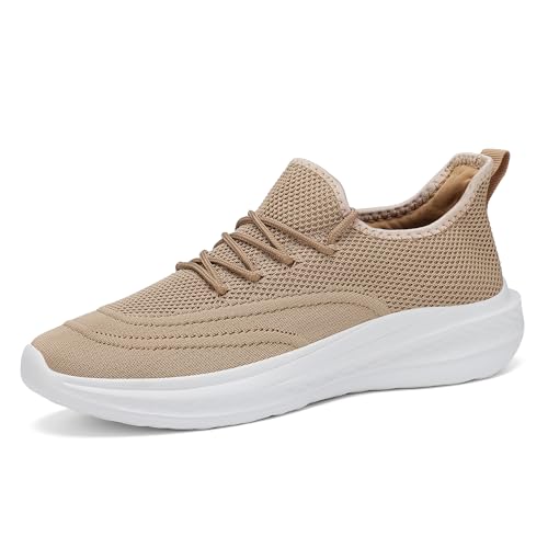VAMJAM Mens Running Shoes Slip On Walking Shoes Non Slip Lightweight Workout Shoes Breathable Gym Sneakers Fashion Mesh Sneakers Khaki Size 12