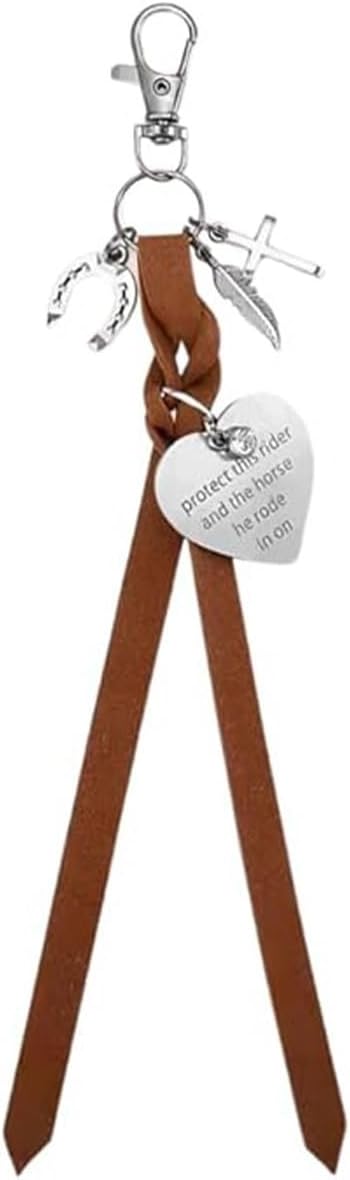 Personalized Saddle Heart Shape Carved Pendant Tassel Equestrian Jewelry Horse Riding Accessory, Protect This Rider and The Horse Charm Clip