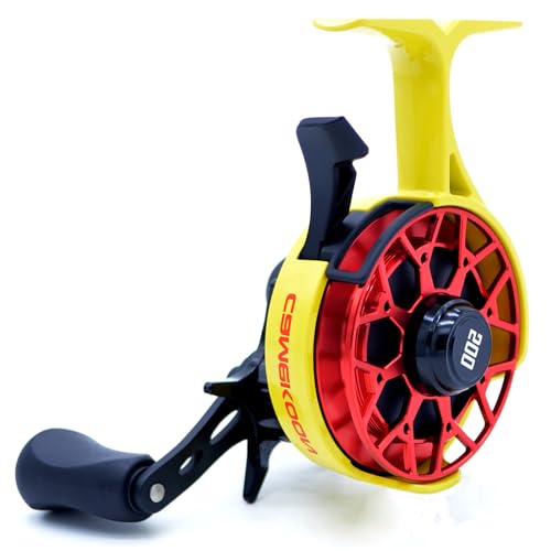 Snow Fall 500 Inline Ice Fishing Reel, 31 Ball Bearings and 2.5:1 Gear Ratio, Magnetic Drop Speed Control, Free Spool Release Trigger, CNC-Machined Aluminum Spool, Smooth Carbon Drag