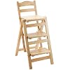 Folding Bar Stool Multifunctional 3 Step Ladder,Solid Wood Ladder Stool Counter Height Tall Stool,Portable Foldable Stool Step Stool for Adults Kitchen Outdoor21.5 X 15.7 X 34.6, Beige