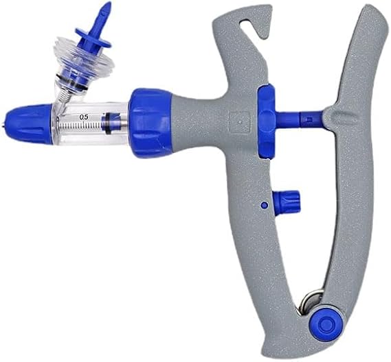Generic Veterinary Continuous Syringe Injector, Blue and Gray, 18cm Length Adjustable Poultry Vaccine Continuous Syringe Injector Small Dose Injection Machine for Chicken Rabbit Sheep Pig with Insert Bottle (5ml)