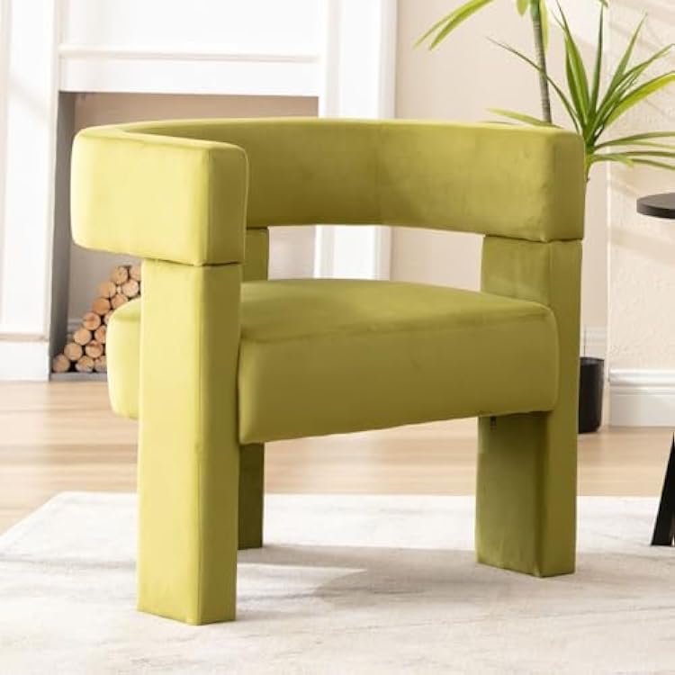 Green Accent Chair Modern Barrel Velvet Chair Upholstered Side Chair with Arm Comfy Sitting Chair for Living Room Bedroom Reading