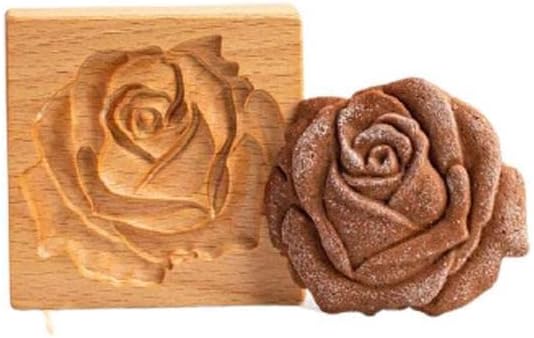 Wooden Cookie Cutter Embossing Mold, 3D Carved Wooden Cookie Mold, Biscuit Press Stamp Molds for Baking Moulds Christmas Thanksgiving Halloween Easter Kitchen DIY (Red roses)