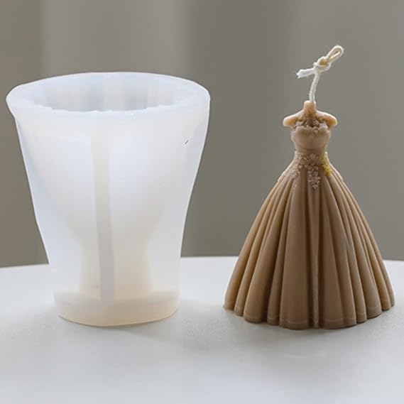XMOX Bride Dress Silicone Mold Formal Attire Candle Molds DIY Handcrafting Soap Wax Epoxy Resin Clay Mould Weeding Gifts Party Dinner Home Decoration