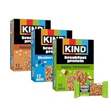 KIND Breakfast Protein Variety Pack, Almond Butter, Blueberry Almond, Apple Cinnamon, 8g Protein, Gluten Free Snack Bars, Non-GMO, 18 Count