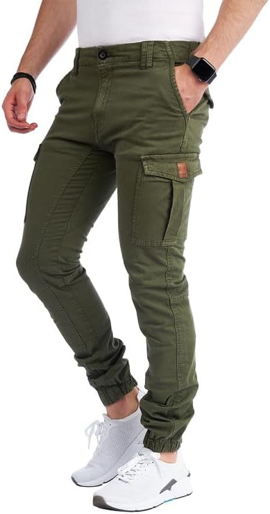 Men's Cargo Trousers Casual Slim Fit Cotton Outdoor Trousers Chino Trousers for Leisure Jogging Trekking Sports 6 Pockets 8002