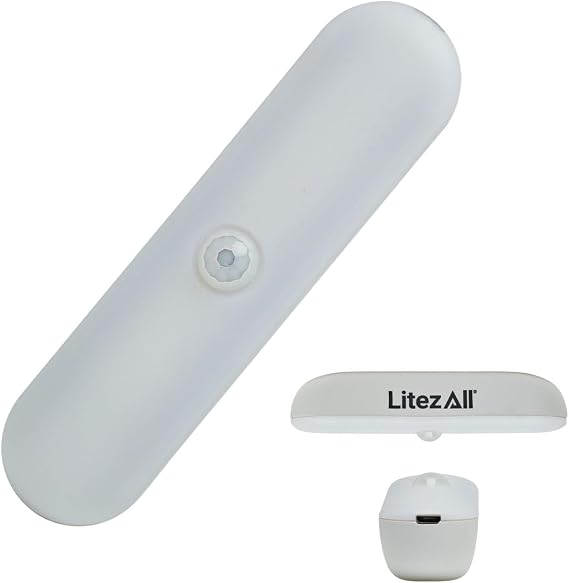 LitezAll Compact Rechargeable Motion Activated Light Bar | 60 Lumen Magnetic LED Under Cabinet Lighting | Wireless Peel & Stick Sensor Light for Safes & Closets | Micro-USB Cable Included