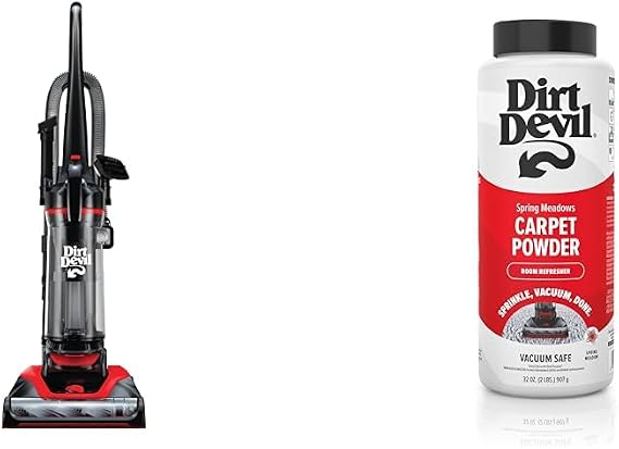 Dirt Devil Multi-Surface Extended Reach+ Bagless Upright Vacuum Cleaner Machine, UD76300V + 32 oz Carpet Powder, Room Refresher, Odor Eliminator, Spring Meadows Scent, AD31210