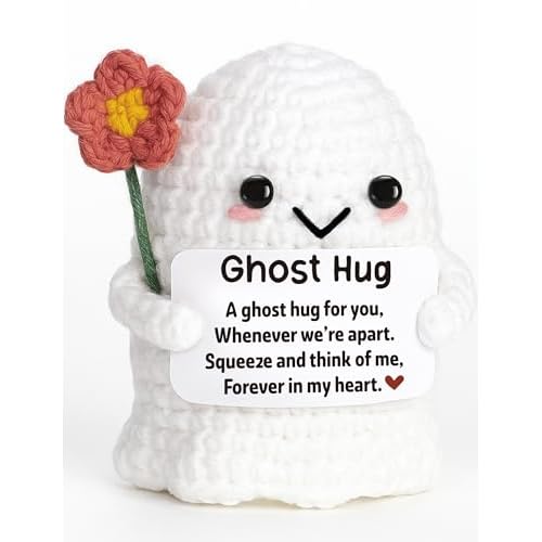 Galentines Day Ghost Hug Crochet Plush - Unique Easter Basket Stuffers, Boo Spooky Thoughtful FriendshipThinking of You Gifts for Women Men, Her Him, Best Friends, Long Distance Relationship