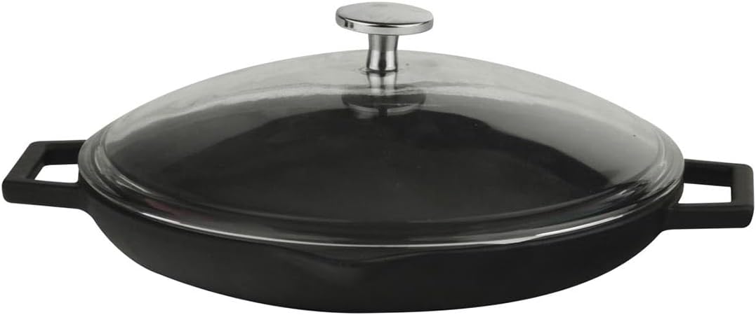 Flat Ground Cast Iron Pan with Lava Glass Lid, 26 cm
