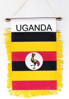 Uganda Fringed Rear-View Mirror Window Hanging Flag with Suction Cup