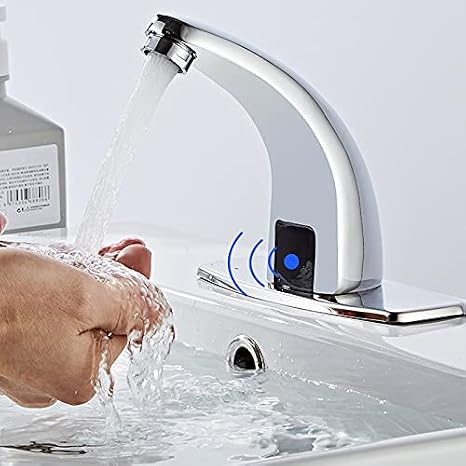 Bathroom Sink Tap Bathroom Automatic Infrared Sensor Tap, Sink Hands Touchless Free Faucet Sensor Tap, Water Saving Inductive Electric Basin Faucet Basin Taps