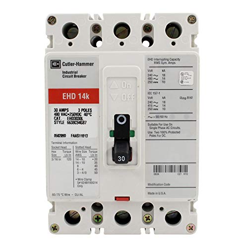 Cutler-Hammer Eaton EHD3030L Circuit Breaker, EHD, 3-Pole, 30A, 480V
