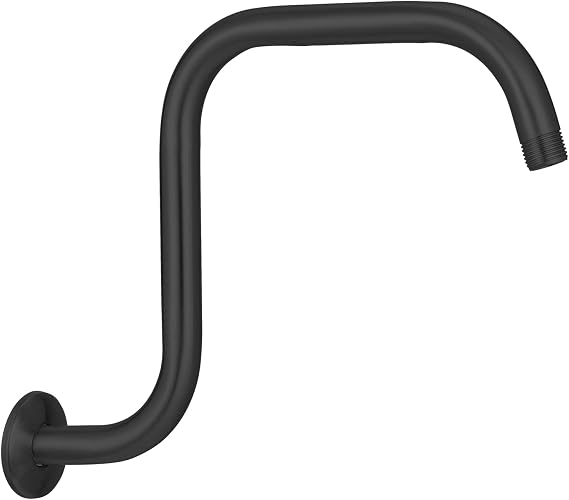 Voolan 13 Inch Shower Head Extension Arm with Flange, S Shaped Shower head Riser Pipe, Stainless Steel Long Goose Neck Curve Standard 1/2" Connection (Black)