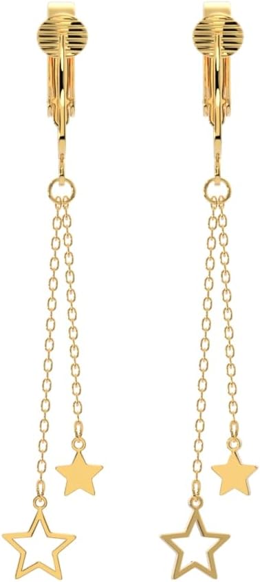 Aloha Earrings Non Pierced Clip On Double Chains with Star Ends Dangling Earrings