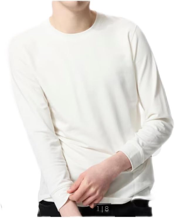 UNIQLO HEATTECH Extra Warm Cotton Crew Neck T-Shirt Men's 9/10 Sleeve Off White 1 Piece Extra Warm UNIQLO Japanese Brand Gift Warm Heat Retention M, Off White