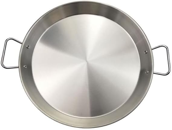 Baumalu - Stainless Steel Paella Pan 40cm Suitable for All Hobs (Induction, Gas, Electric), Large Capacity for 9 People, Riveted Handles, Quick Temperature Raise