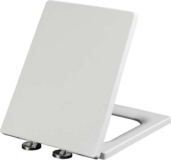 Wttfc Modern Bathroom Square Toilet,White Soft Close Square Toilet Seat,Simple Top Fixing, with Quick Release for Easy Clean, Adjustable Hinges,PP,Square B [Energy Class A]