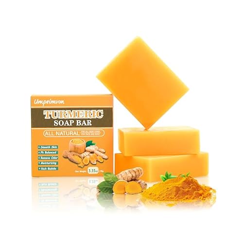 3 Pack Turmeric Soap Bar for Face & Body Cleanser, Organic Turmeric Soap, Smooth Skin and Moisturizing, All Natural Tumeric Soap, Handmade Turmeric Face Soap Ginger Soap, 3.53oz 3