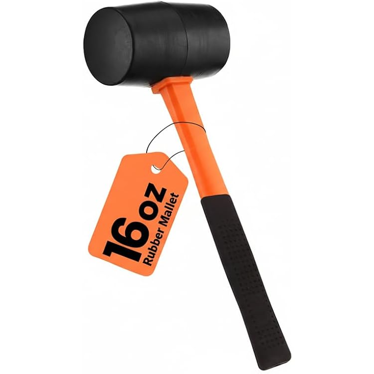 16oz Rubber Mallet Hammer | Non-Marring Soft Blow Mallet with Fiberglass Shock-Absorbing Handle for Woodworking, Flooring, Camping, and Assembly