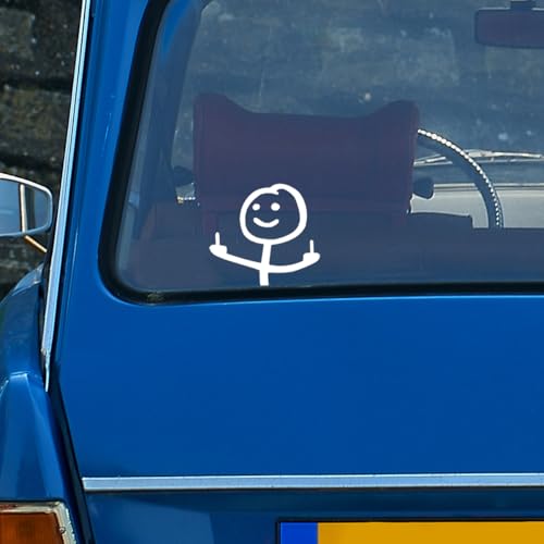 Car Fuck You Meme Large Vinyl Sticker Decal, Funny Personalised Cartoon Middle Finger Sticker, Fit for Cars Windows Bumpers Trucks Motorcycles or Any Other Smooth Surface White Large