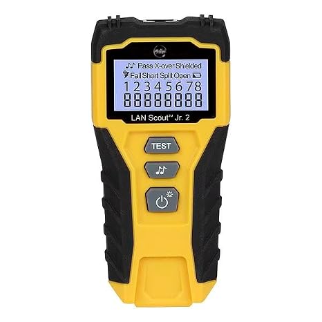 Cable Tester, LAN Scout Jr. 2, Backlit LCD, Multiple Tone Generator, Use with Dark Cable Systems, Black/Yellow