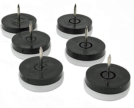 1 1/8" Diameter White Plastic Furniture Glide with Intermediate Black Rubber Layer, Set of 6