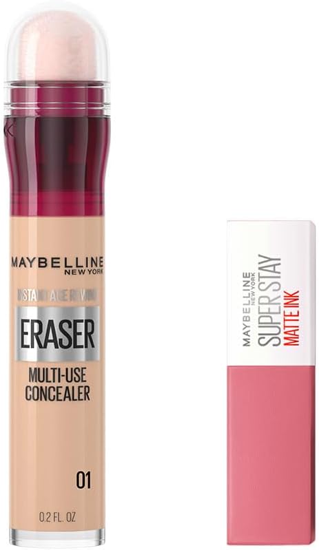 Maybelline New York Instant Anti Age Eraser Kapatıcı 01 Light 6.8 ml & Mini Super Stay Matte Ink Likit Mat Ruj - 15 Lover Makyaj Seti