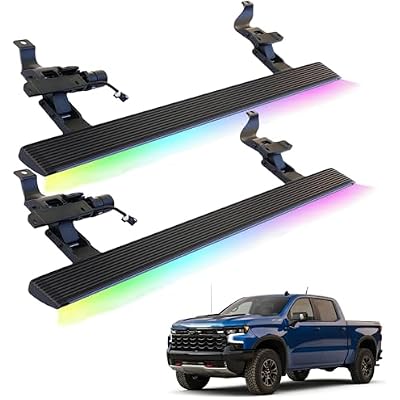 Electric Running Boards for Chevrolet Silverado & GMC Sierra 2022-2023, Automatic Retractable Power Steps with LED Lights, Heavy Duty Frame Mounted Side Steps