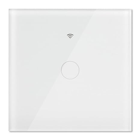 LLVE Wifi Smart Light Switch Work with Tuya, Smart Life Assistant,Wall White Single Touch Light Switch,Tempered Glass Panel with LED Backlight, 1-Gang 1-Way, 240V AC/300W