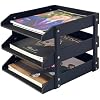 UnionBasic 3-Layer Document Paper Letter Tray, Faux Leather Desktop File Sorter Organizer Tray, Black