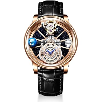 Mens Watch Swiss Movement 1.81 Inch Hollow Stainless Steel Mechanical Synthetic Sapphire Crystal Large Curved Glass,Leather Watch for Men, 30M Waterproof Wrist Watches for Men