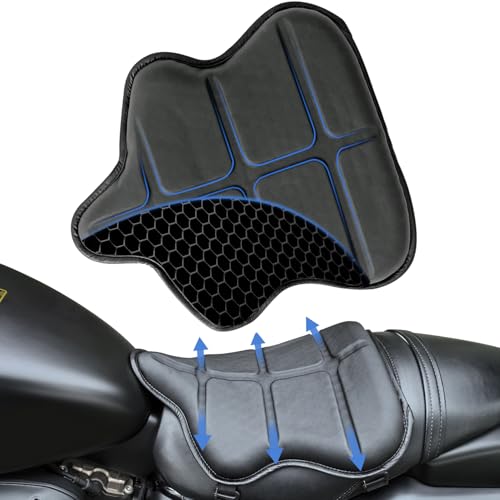 Upgrade Universal Motorcycle Seat Cushion, Large High Elasticity Gel 3D Honeycomb, Breathable Shock Absorption Motorcycle seat Cover, Leathers Motorcycle Gel Seat Pad for Comfortable Long Rides