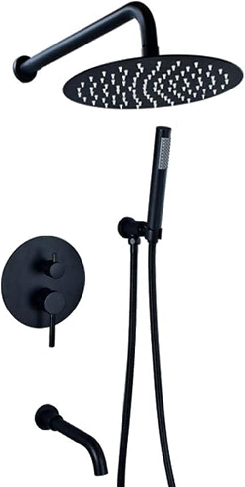 3-Function Shower System Round Shower Set Rain Shower Head & Handheld Shower Head Bathroom Rainfall Shower Kit-Brushed_8 in (BlackOne 12 tum)