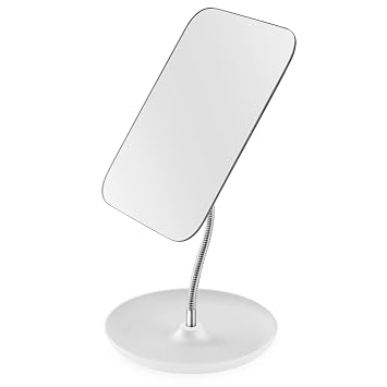 LFOYOU Table Vanity Mirror with Stand - Makeup Mirror for Desk - Adjustable Flexible Gooseneck, 360Rotation Folding Portable Bathroom Shaving Cosmetic Mirror Square