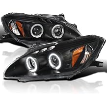 SPEC-D TUNING Halo + LED Projector Headlights Black Compatible with 2004-2009 Honda S2000 AP2, Left + Right Pair Headlamps Assembly