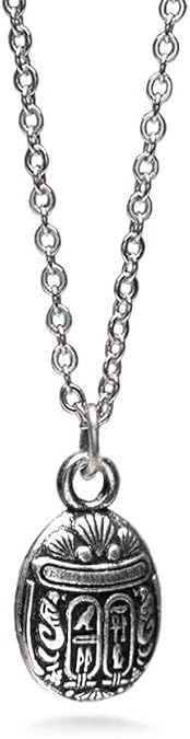 Egyptian Scarab Pendant Necklace - Mini - Antique Silver Plated