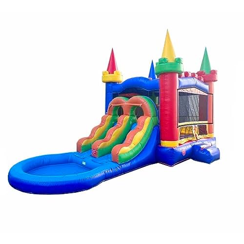 Inflatable Bounce House with Slide for Kids - Backyard Modular Rainbow Castle Combo Bouncer with Water Pool, Outdoor Toys, Jumpers for Kids - Bounce House with Blower & Stakes - 12 x 12 Area