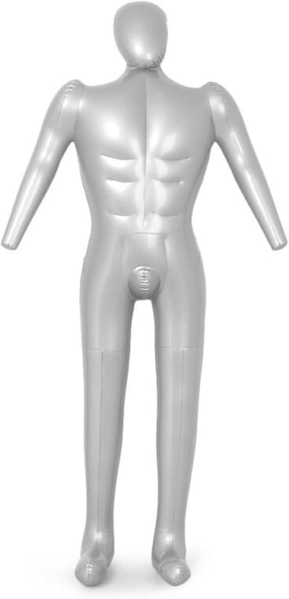 HJMMWT Mannequin Stand Man Inflatable Full Body Mannequin Male Dummy Torso Tailor Clothes Model Display Portable Shirt and Pant Display Silver Dummy to