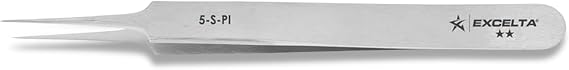 Excelta - 5-S-PI - Tweezers - Ultra Fine Point - Straight Tapered - Two Star - SS, 0.06" Height, 0.375" Wide, 4.25" Length