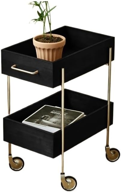 Couch End Table Second-Hand Side Table Storage Rack Trolley Stainless Steel Dining Side Cart Wooden Double-Layer Mobile Living Room Sofa Storage Rack Corner Tables for Living Room(B)