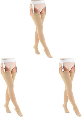 Truform 20-30 mmHg Compression Stockings for Men and Women, Thigh High Length, Closed Toe, Beige, X-Large 20-30 mmHg Pack of 3