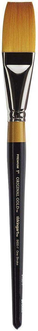 KINGART Premium Original Gold 9100-1 ONE Stroke Series Artist Brush, Golden Taklon Synthetic Hair, Short Handle, for Acrylic, Watercolor, Oil and Gouache Painting, Size 1"