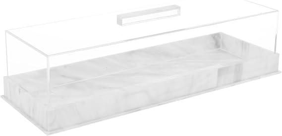 Rectangular Serving Tray With Lid Grey Marbleized Grain Cake Stand, Acrylic Holder Dessert Holder Tray, Rectangle Pastry Display Case, Elegant Marble Dessert Tray for Countertop Cakes (White)