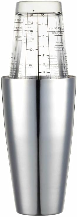 BarCraft Boston Cocktail Shaker Set with Printed Recipes in Gift Box, Stainless Steel / Glass, 400ml
