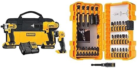 DEWALT 20V MAX Power Tool Combo Kit, 3-Tool, 2 Batteries and Charger Included (DCK340C2) + Impact Driver Bit Set, 35-Piece (DWA2NGFT35IR)