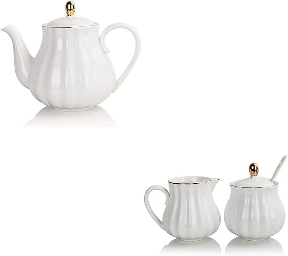 Sweejar Royal Ceramic Teapot & Sugar and Creamer Set(White)