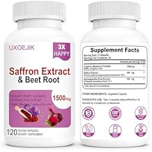 Saffron Supplements with Organic Beet Root & Ashwagandha - 100mg Saffron Extract for Mood Support, Energy & Focus -Organic Saffron, Vegan, Non-GMO, 120 Count (120)
